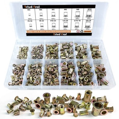 Trivd Frol Rivet Nut Tool Kit, 520pcs SAE & Metric Rivet Nut Assortment Kit w...