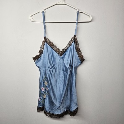 100% Silk Tank by Daisy Fuentes w/ Lace & Embroidered Details Y2K 1X (Large) 