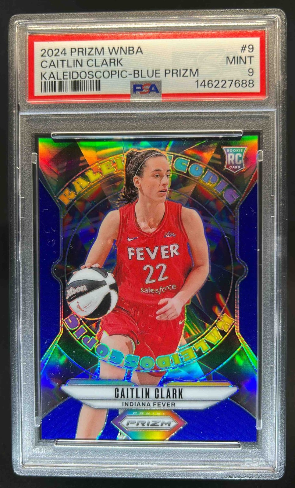 2024 Panini WNBA Prizm Caitlin Clark Kaleidoscopic RC Blue #/49 Fever PSA 9