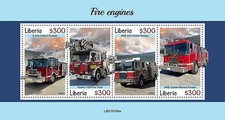 2021 Liberia FIRE ENGINES & TRUCKS Firefighting Vehicles Stamp Sheet #369