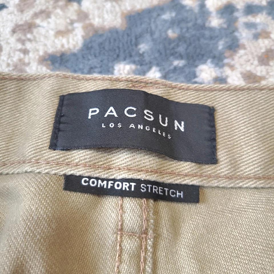 Pantalones PacSun Comfort elásticos para hombre caqui ajustados talla 32X34 mezcla de algodón Foto 3 de 4