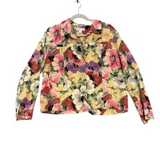 Coldwater Creek Jacket Womens Large Multicolor Floral Silk Linen Button Front