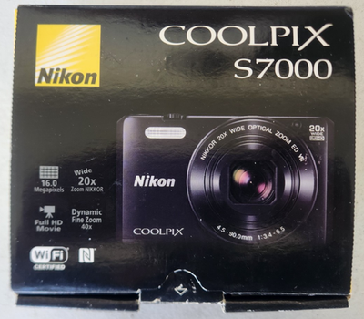 NIKON BLACK COOL PIX S7000 DIGITAL CAMERA IN BOX WITH 20X ZOOM