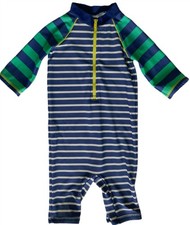 Baby Boden Blue Striped Long Sleeve Swim Rash Guard Zip Front Boy 12-18 mo EUC