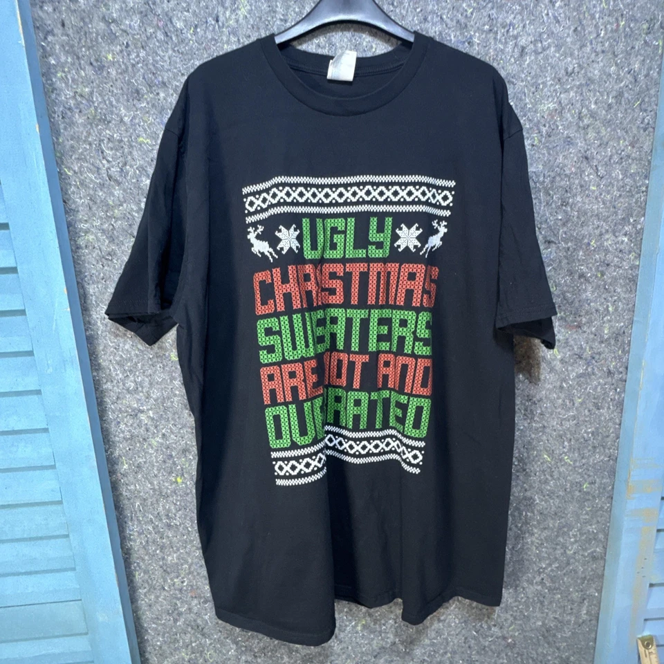 Divertida Camiseta "Ugly Christmas Sweaters Are Hot and Overvalorated" 3XL Negra Vacaciones Foto 2 de 4
