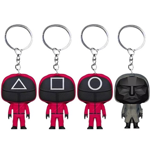 4x Squid Game Keyring Figure Soldier Master Key Chain Keyring Holder Novelty