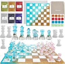 Chess Molds for Resin Casting, Upgraded Resin Chess Set Mold with 16 Piece 3D Fu