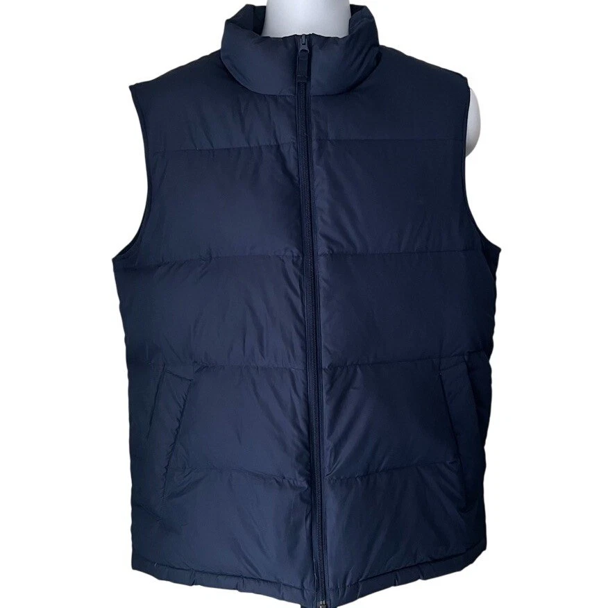 Lands End Mens Quilted Down Puffer Vest Navy Blue Zip Pockets Size M 38-40