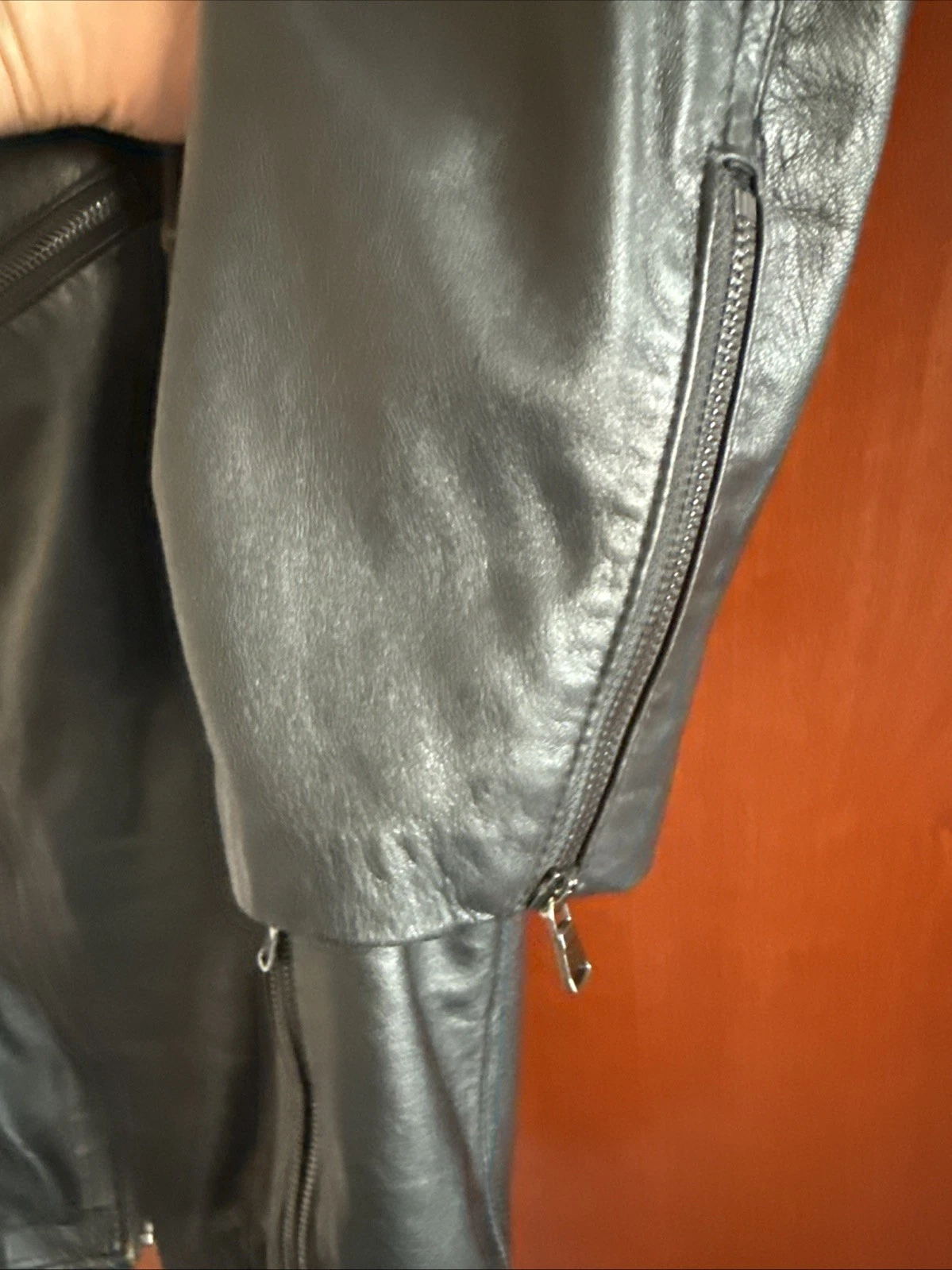 Vera Pelle Men's Genuine Leather Black Bomber Jacket Made In Italy Size 60 - product detail image 5