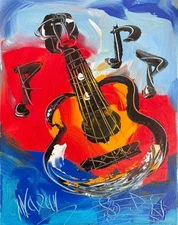 GUITAR Abstract Modern Original Oil Painting  CANVAS BY KAZAV