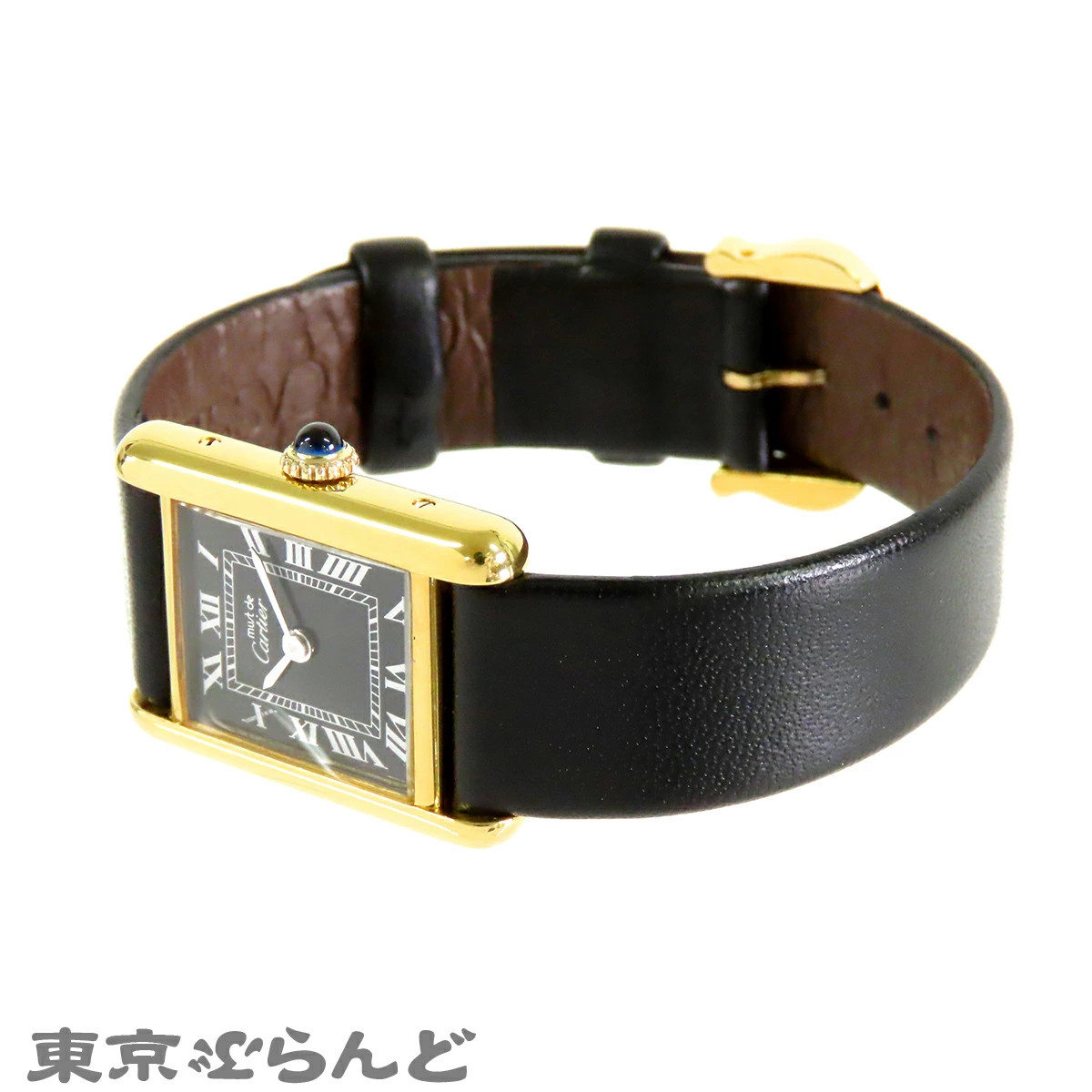Cartier Tank SM Watch Manual Wind Leather Black SV925 Vintage Authentic image 2