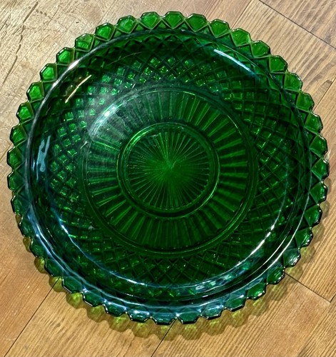 Vintage Anchor Hocking Forest Green Waffle Glass Serving Waterford Platter - Picture 10 of 10