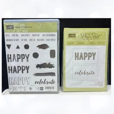 Stampin Up HAPPY CELEBRATIONS Birthday Rubber Stamps Embossing Folders