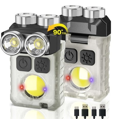 Rechargeable EDC Flashlight, 2Pack 1200LM Keychain Flashlight with COB Floodl...