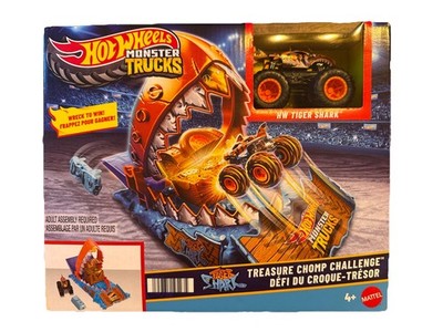 Hot Wheels Monster Trucks Arena Smashers Treasure Chomp Challenge  Tiger Shark