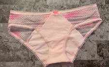 NWT VICTORIA'S SECRET MEDIUM PINK GRAY NETTED RUCHED BACK RARE HIPHUGGER PANTIES