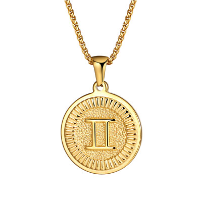 18K Gold Plated Gemini Circle Round Charm Pendant Necklace Astrology  Jewelry