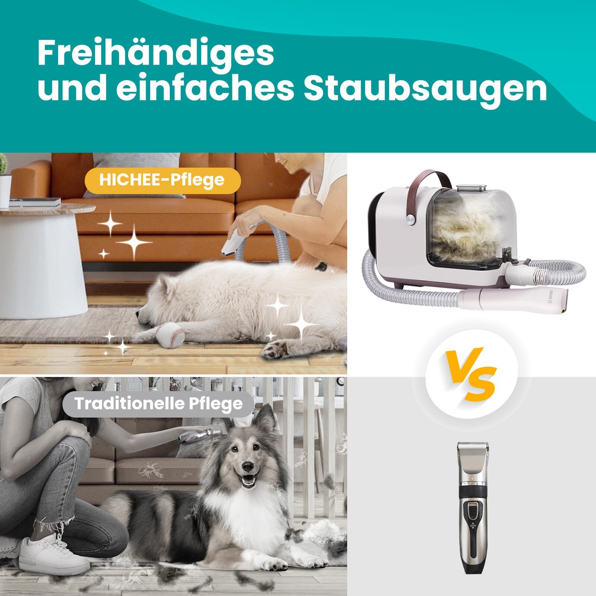 CARRERA Tierpflegestaubsauger-Set 7in1 - 450W Mit 3,3L Behälter Für Hunde & Katzen
