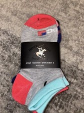 NEW Beverly Hills Polo Club No Show Girls Socks 3 Pair Pink Gray Blue Size 6-3
