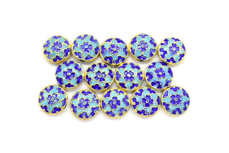 Cuentas de monedas florales Cloisonne 13 mm x 5 mm, agujero de 1,2 mm, 14 piezas, CL-54,55,56 Foto 4 de 4