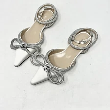 MACH & MACH Double Bow Crystal-Embellished Satin Point-Toe Flats IT 37 US 7 