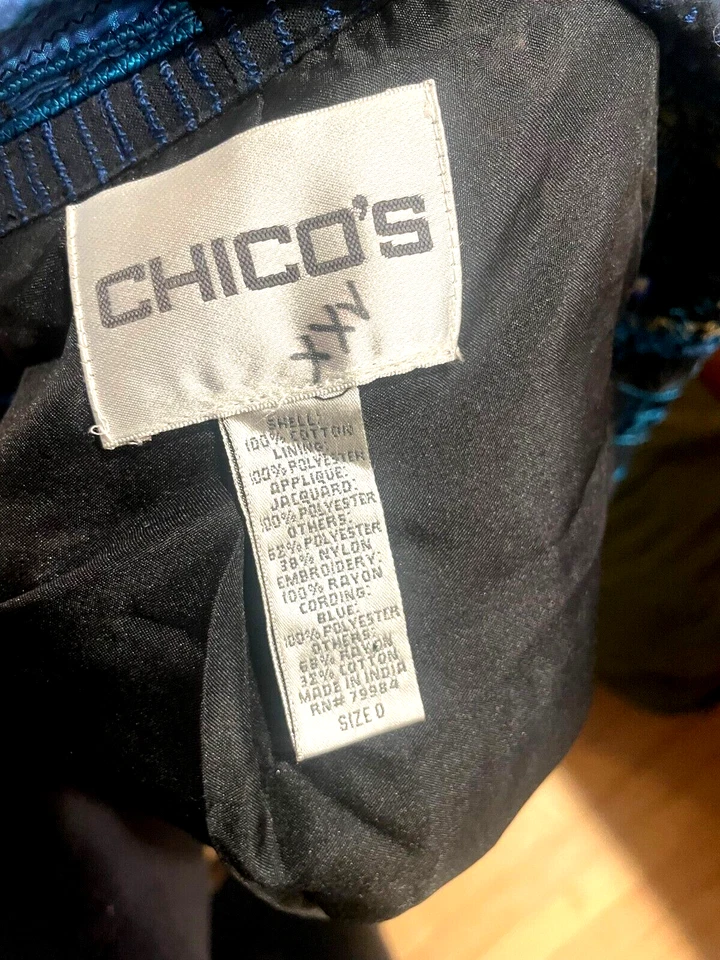 Abrigo Cárdigan Chico's Azul Zafiro Aguas Profundas Bordado Brocado Talla 0 Foto 3 de 4