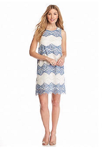 Sophie Max Studio 6B02K69 Blue/White Sleeveless Stretch Lace Shift Dress -  $128