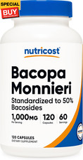Bacopa Monnieri 1,000mg, 120 Capsules 60 Servings - Non-GMO, Gluten Free, and