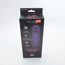 Helios Surge Protection Power Strip 4 Plug Small Black 1.5 ft Cord