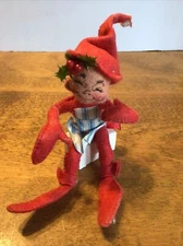vtg 1992 ANNALEE PIXIE ELF ON Gift Box PRESENT