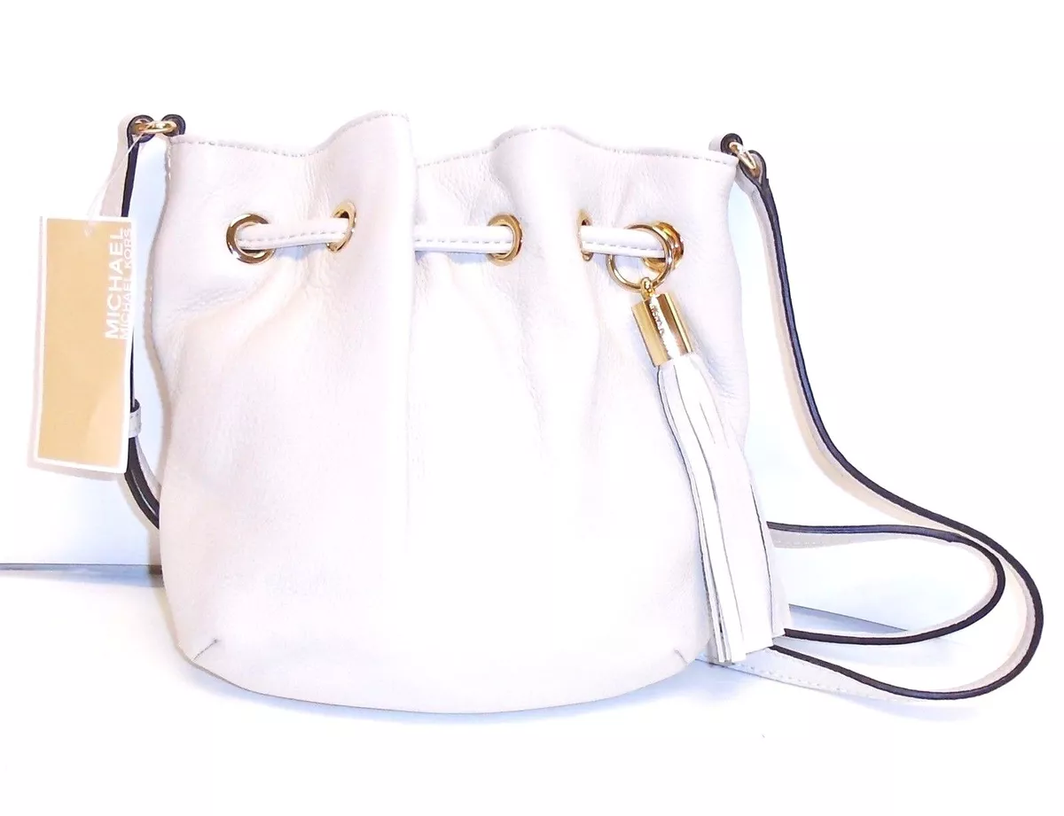 præmedicinering Afskedige Hykler NEW MICHAEL KORS WHITE,VANILLA LEATHER RING TOTE CROSSBODY HAND BAG,GOLD  TASSEL | eBay