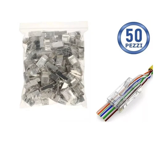 Plug modulari RJ45 Cat5e/6  U/FTP  FastCrimp. 50 Pezzi Schermati Passanti