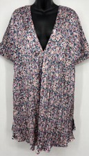 Lulus Womens Dress Floral Purple Pink White Tie Back Accordian V-neck Large NEW