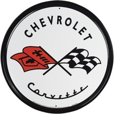 Chevrolet Corvette Tin Sign - 11-3/4" Dia, Made in USA #DE-1797