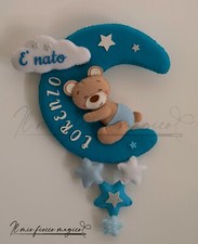 Fiocco nascita coccarda bimbo bimba orsetto su luna fatto a mano personalizzato