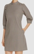 $899 Elie Tahari Women's Beige Black Emilia Check Mock Neck A-Line Dress Size 8