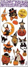 Violette Stickers 2 Sheets Vintage Halloween Witches Moons Cats Pumpkins