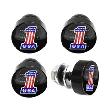 4 Black Billet USA #1 License Plate Frame Bolts Motorcycle Custom Tag Fastener