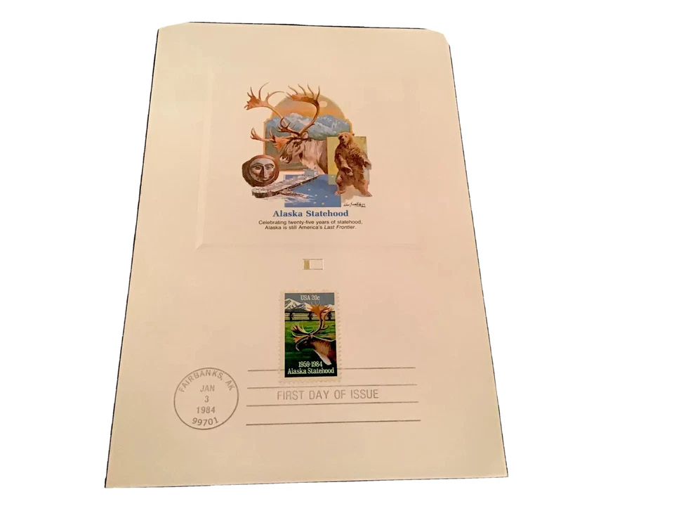 ALASKA STATEHOOD 1959-1984 STAMP W/ POSTCARD ~FIRST DAY OF ISSUE! - Image 2 of 3