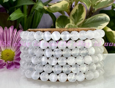 Wholesale 6 Pcs Natural Selenite 6mm 7.5  Crystal Stretch Bracelet