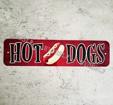 Metal Sign HOT DOGS street vendor dog franks wieners eating contest hotdog bun