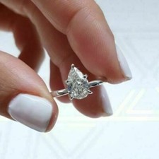 1.50 Ct Pear Cut Simulated Diamond 14K White Gold Over Solitaire Engagement Ring