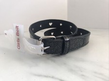 New Kid's Girls Belt Black With Glitter , Hearts And Stars Small