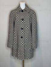 Celine Womens Wool Coat Checkered Abstract  Designer Jacket Black White Sz 42