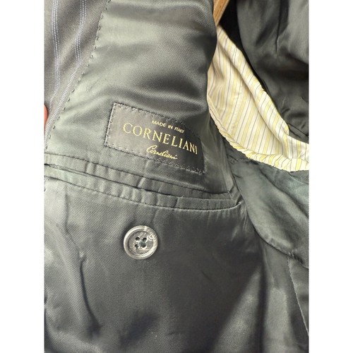 Corneliani Double Breasted Wool Sports Coat Italy Black Blue Stripes Mens 56L - Imagen 5 de 12