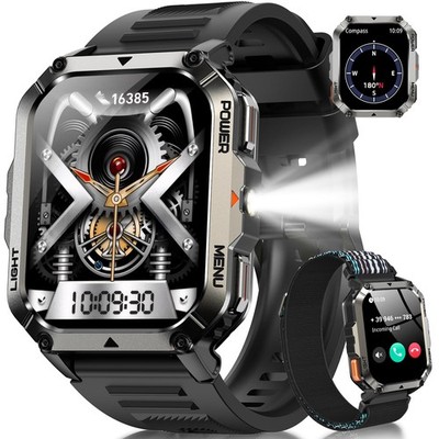 Smartwatch 900mAh Bluetooth-Anrufe Kompass LED-Beleuchtung Sportuhr Fitnessuhr