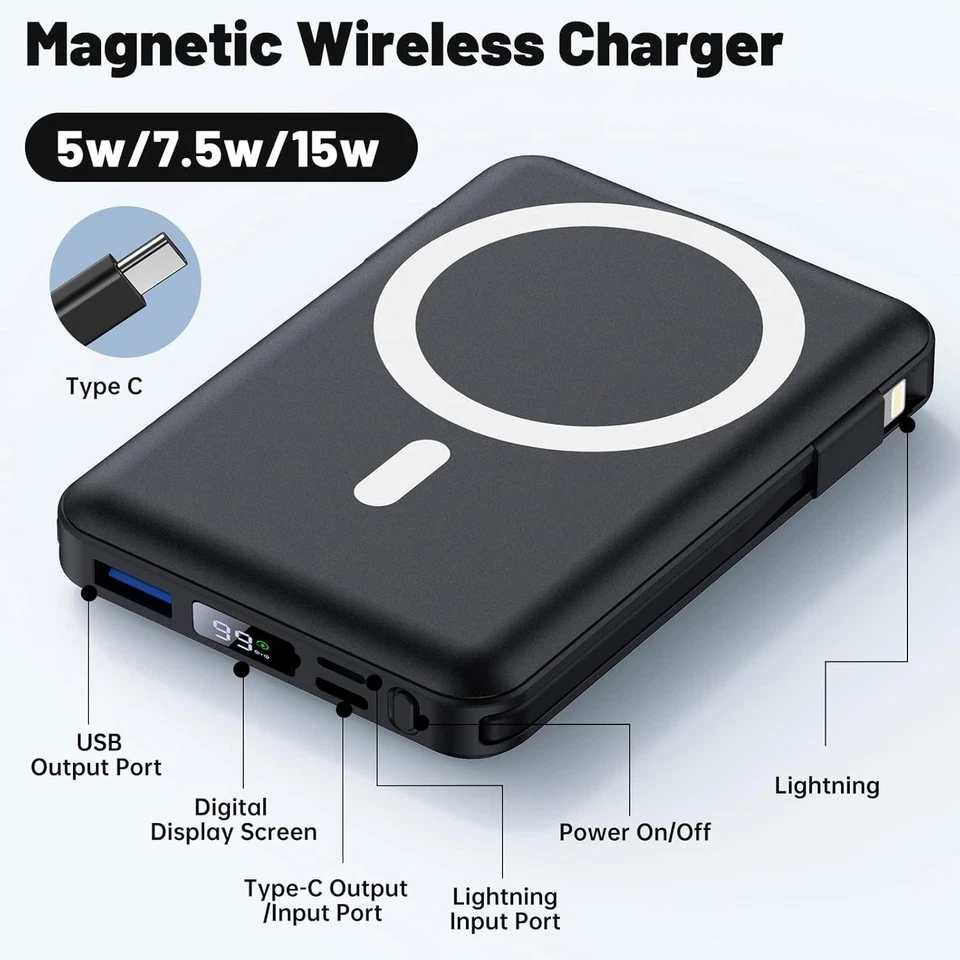 MagSafe Power Bank PD 22,5 W Magnetic Wireless Charger 10000mAh iPhone Samsung - Bild 2 von 4