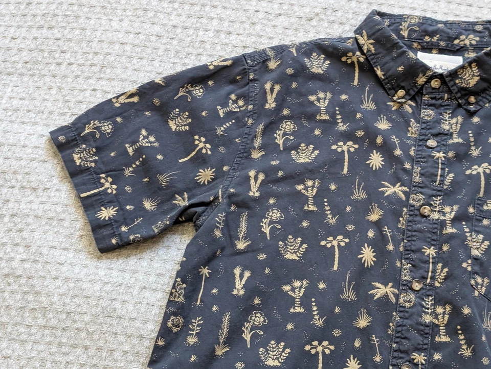 Camisa Deus Ex Machina Para Hombre Grande Azul Marino Manga Corta Estampado Botánico con Botones Foto 3 de 4