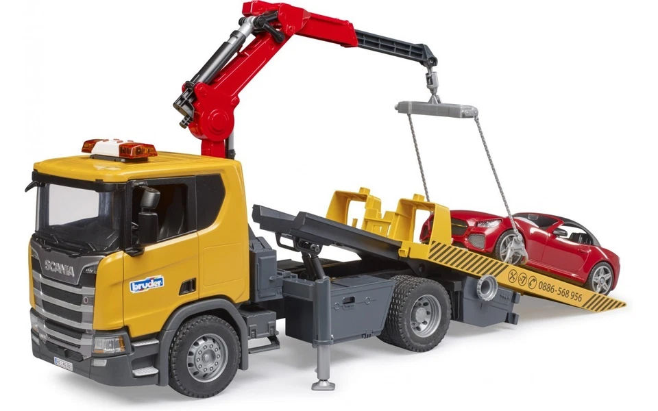Tow Truck Scania Super 560R with Roadster Car Bruder Toy Car Model 1/16 1:16 - Image 4 of 4