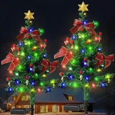 2Pack Solar Christmas Tree Stake Lights Xmas Outdoor Garden Pathway Lamp Decor